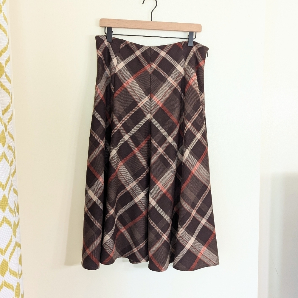 Jones New York 100% Wool Tartan Plaid Skirt Brown/Tan Size 10‎